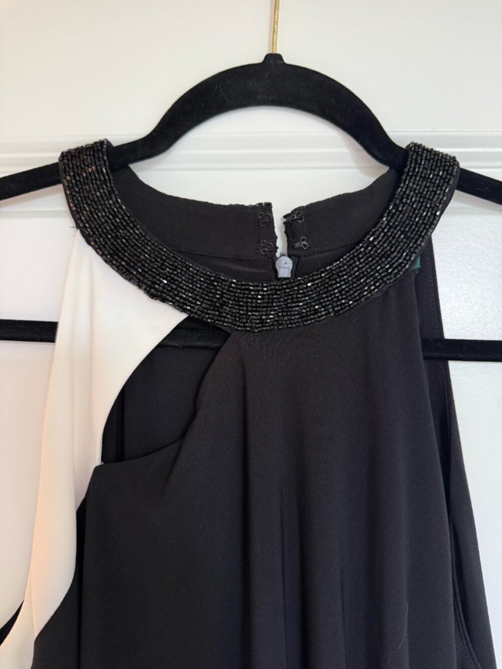 NWT Ralph Lauren Black and White Evening Dress with Beaded Collar